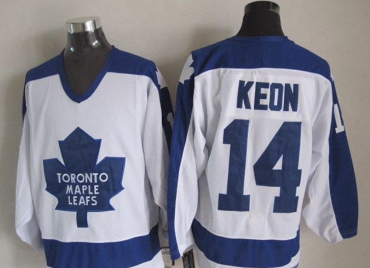 Custom Men Maple Leafs Jersey #14 Dave Keon White Blue CCM Throwback Stitched NHL Jerseys